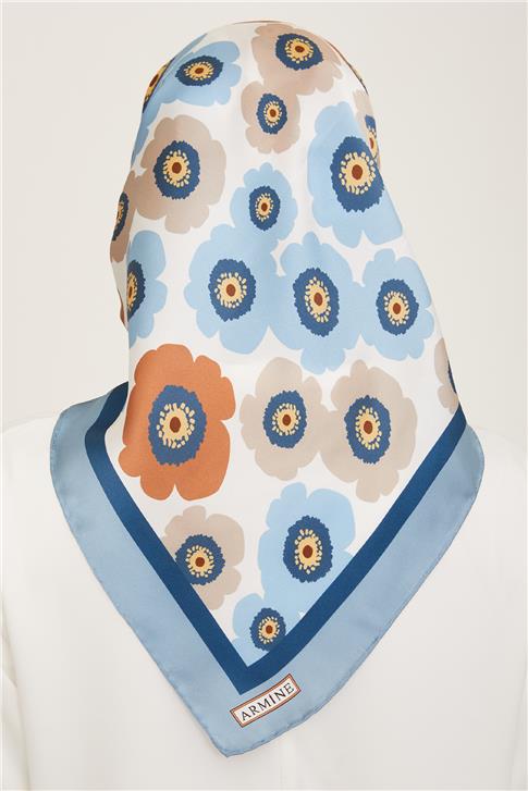 Armine Çiçek Desenli Twill İpek Eşarp 24Ya9106 54 37