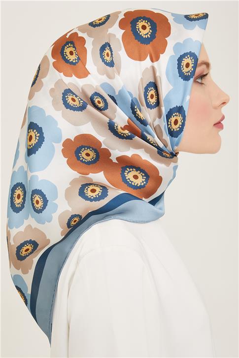 Armine Çiçek Desenli Twill İpek Eşarp 24Ya9106 54 37