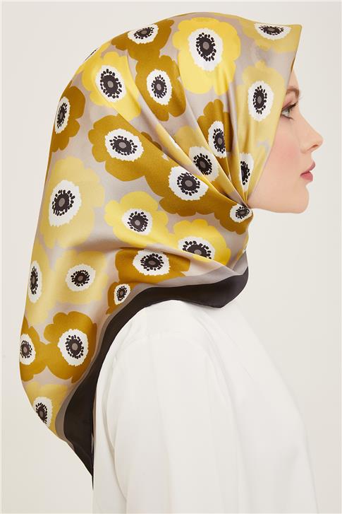 Armine Çiçek Desenli Twill İpek Eşarp 24Ya9106 54 50