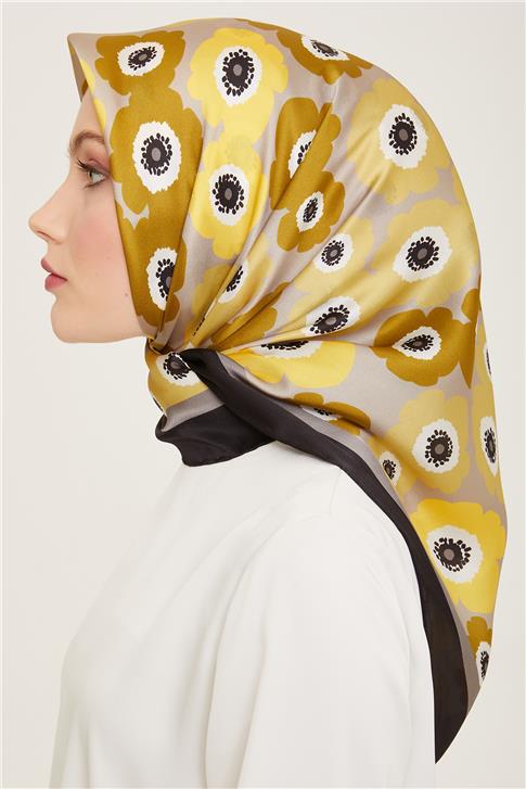 Armine Çiçek Desenli Twill İpek Eşarp 24Ya9106 54 50
