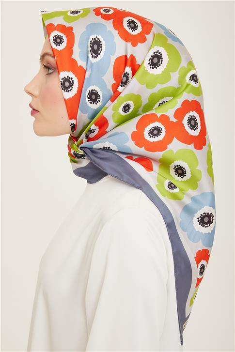 Armine Çiçek Desenli Twill İpek Eşarp 24Ya9106 54 54