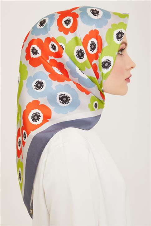 Armine Çiçek Desenli Twill İpek Eşarp 24Ya9106 54 54