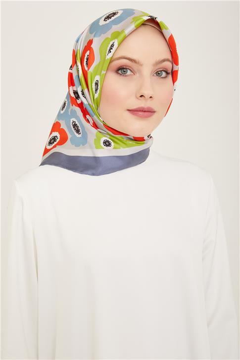 Armine Çiçek Desenli Twill İpek Eşarp 24Ya9106 54 54