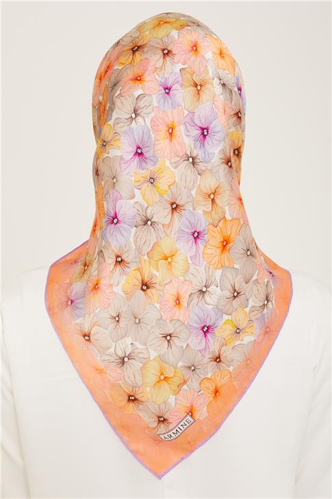 Armine Çiçek Desenli Sura İpek Eşarp 24Ya9108 82 35