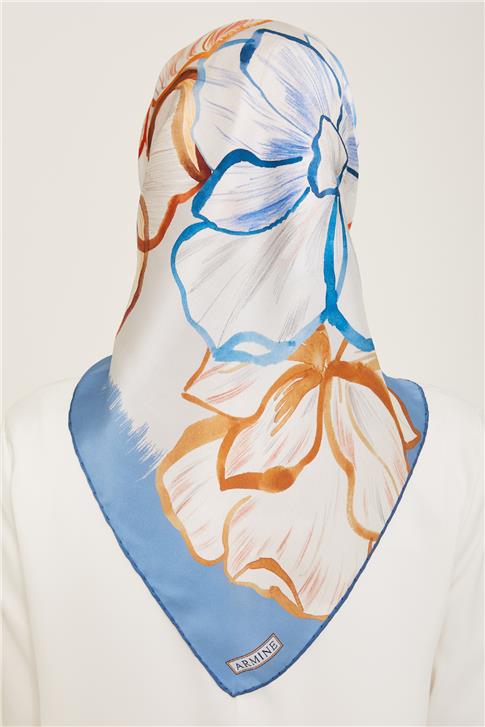 Armine Çiçek Desenli Twill İpek Eşarp 24Ya9110 5 05