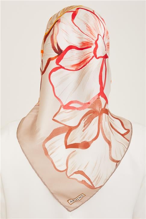 Armine Çiçek Desenli Twill İpek Eşarp 24Ya9110 5 07