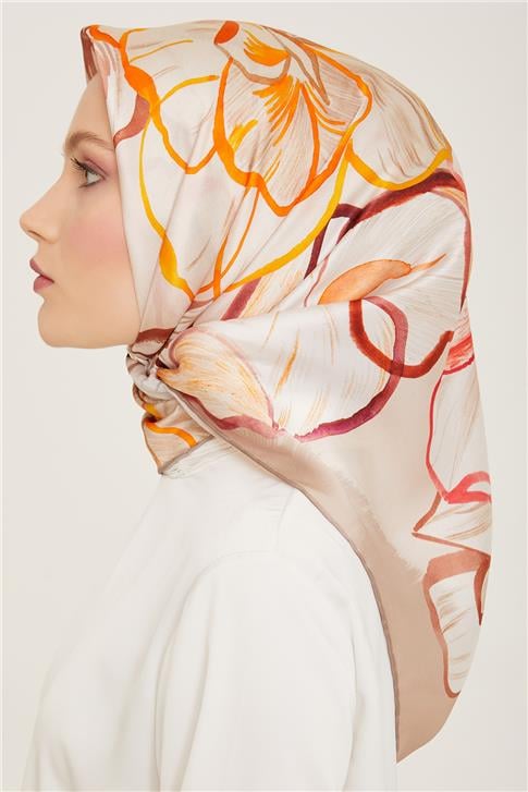 Armine Çiçek Desenli Twill İpek Eşarp 24Ya9110 5 07