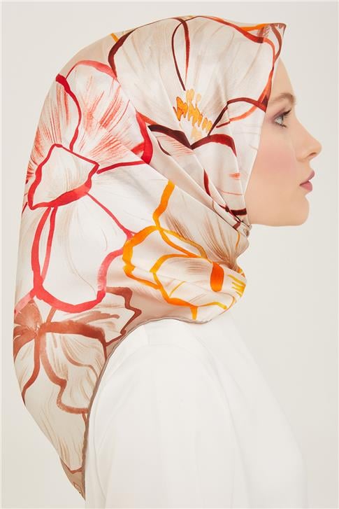 Armine Çiçek Desenli Twill İpek Eşarp 24Ya9110 5 07