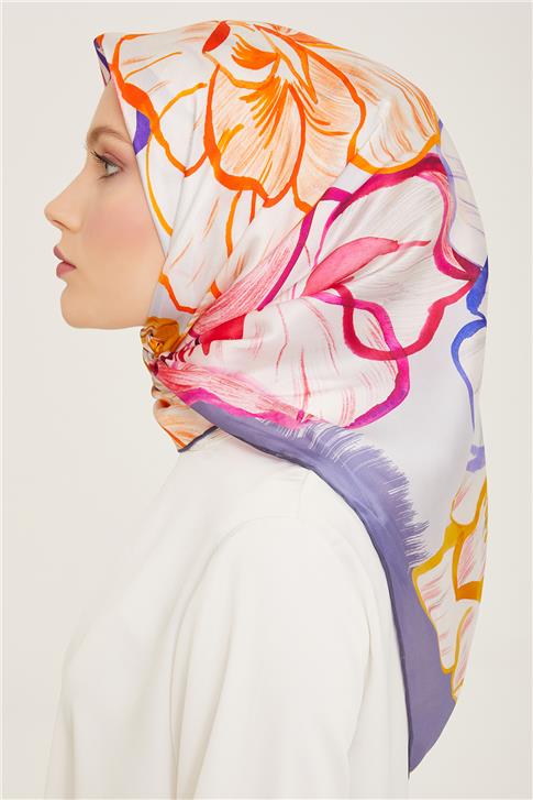Armine Çiçek Desenli Twill İpek Eşarp 24Ya9110 5 09