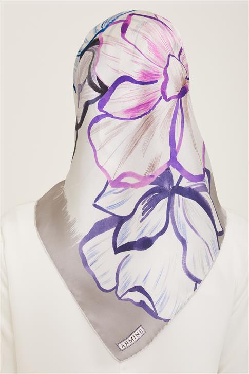 Armine Çiçek Desenli Twill İpek Eşarp 24Ya9110 5 35