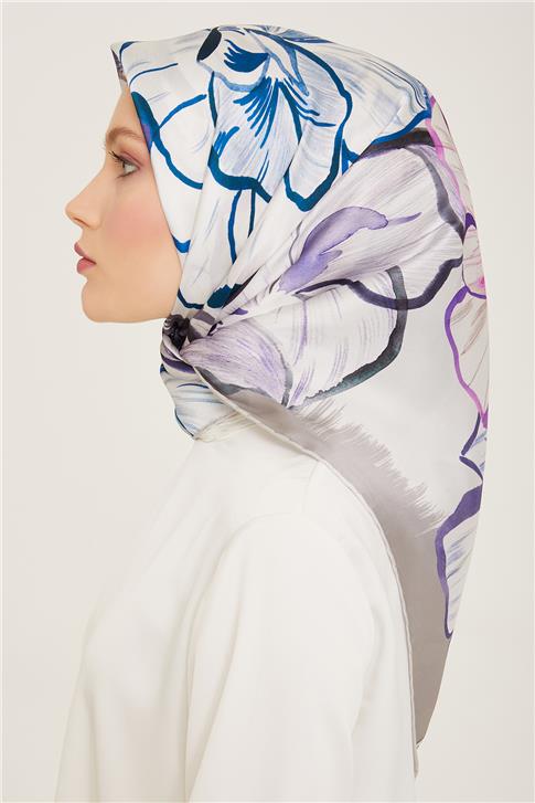 Armine Çiçek Desenli Twill İpek Eşarp 24Ya9110 5 35