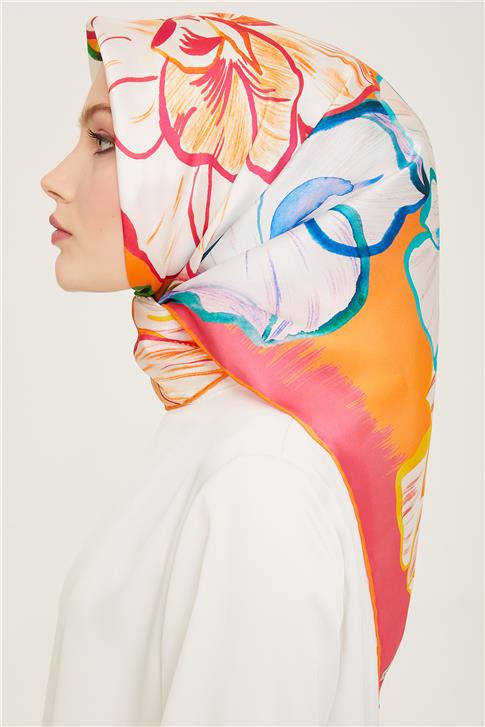 Armine Çiçek Desenli Twill İpek Eşarp 24Ya9110 5 54