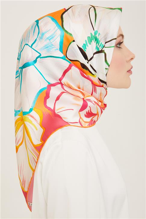 Armine Çiçek Desenli Twill İpek Eşarp 24Ya9110 5 54