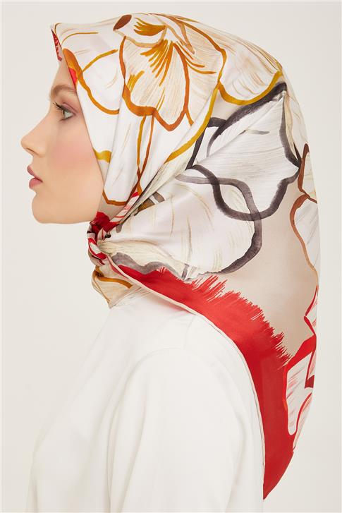 Armine Çiçek Desenli Twill İpek Eşarp 24Ya9110 5 82