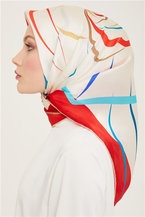 Armine Geometrik Desenli Sura İpek Eşarp 24Ya9118 32