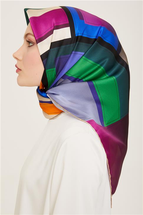 Armine Geometrik Desenli Twill İpek Eşarp 24Ya9122 55 31