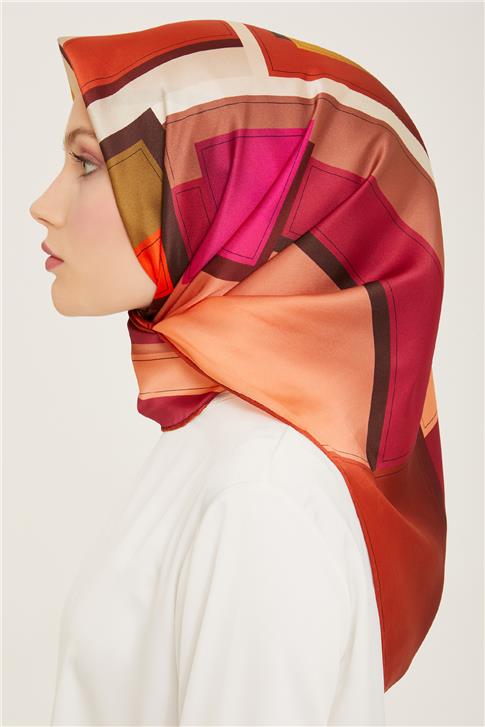 Armine Geometrik Desenli Twill İpek Eşarp 24Ya9122 55 55