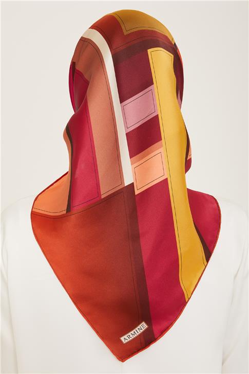 Armine Geometrik Desenli Twill İpek Eşarp 24Ya9122 55 55