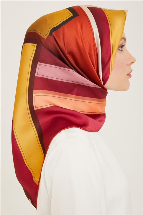 Armine Geometrik Desenli Twill İpek Eşarp 24Ya9122 55 55