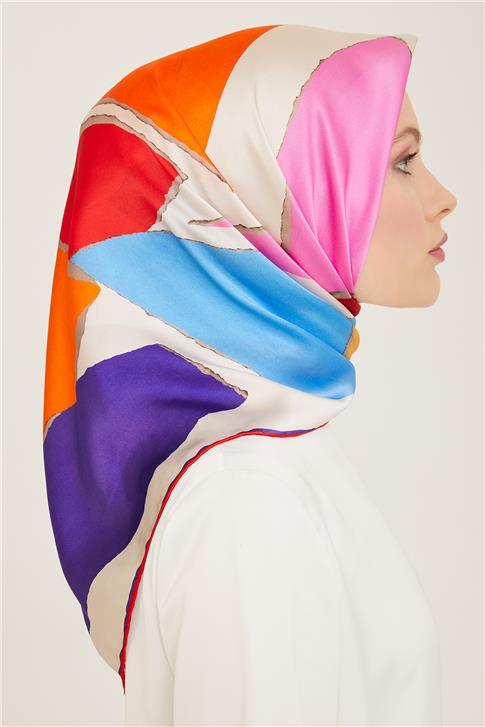 Armine Geometrik Desenli Twill İpek Eşarp 24Ya9125 83 04