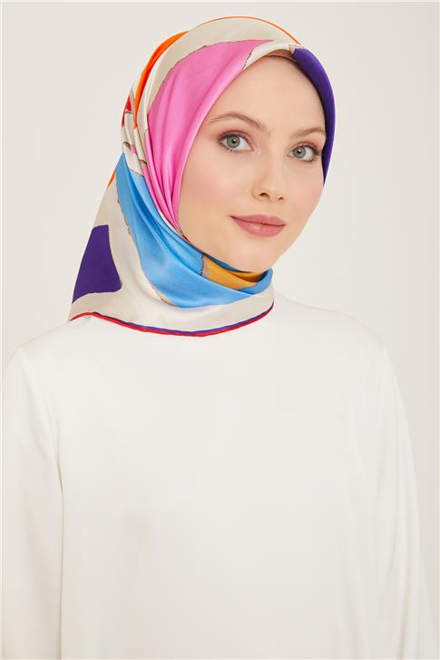 Armine Geometrik Desenli Twill İpek Eşarp 24Ya9125 83 04