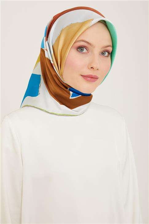 Armine Geometrik Desenli Twill İpek Eşarp 24Ya9125 83 34