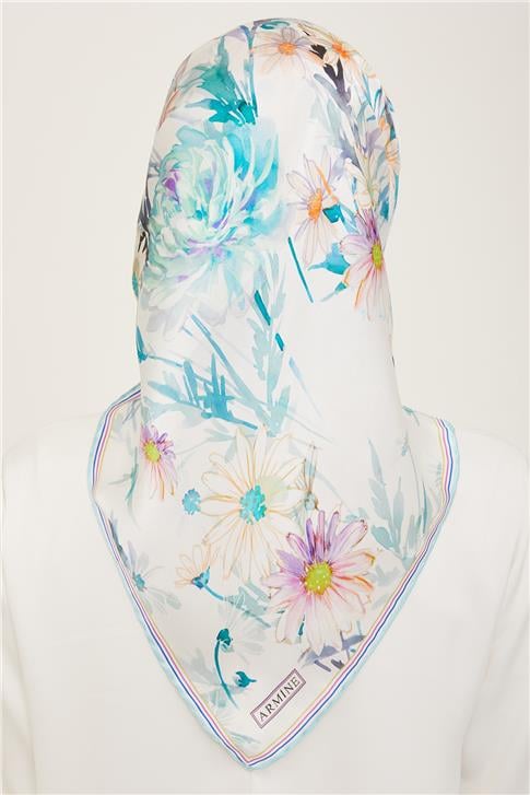 Armine Çiçek Desenli Twill İpek Eşarp 24Ya9129 36