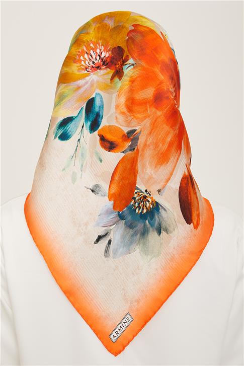Armine Çiçek Desenli Twill İpek Eşarp 24Ya9133 36 35