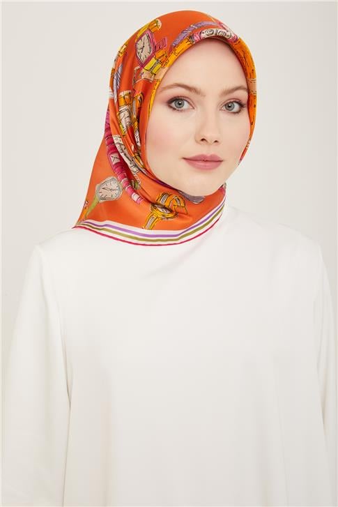 Armine Obje Desenli Twill İpek Eşarp 24Ya9141 80 04