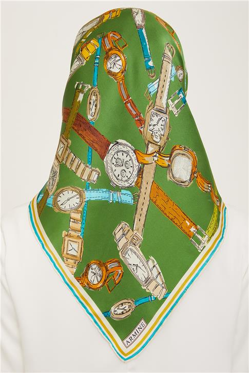 Armine Obje Desenli Twill İpek Eşarp 24Ya9141 80 50