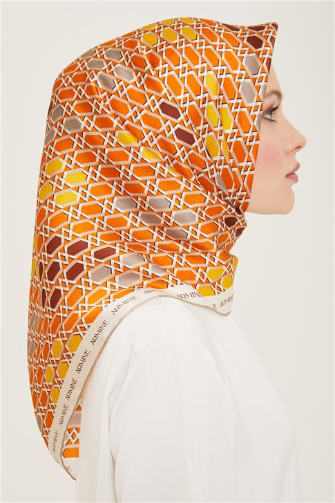 Armine Geometrik Desenli Twill İpek Eşarp 24Ya9144 37 34