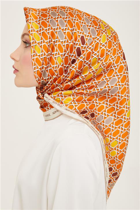 Armine Geometrik Desenli Twill İpek Eşarp 24Ya9144 37 34
