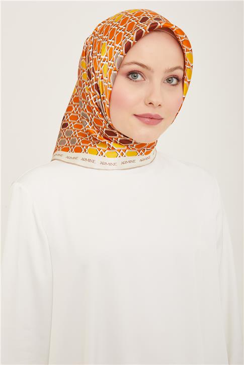 Armine Geometrik Desenli Twill İpek Eşarp 24Ya9144 37 34