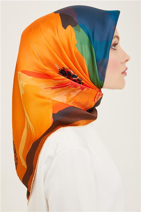 Armine Çiçek Desenli Twill İpek Eşarp 24Ya9145 2 09