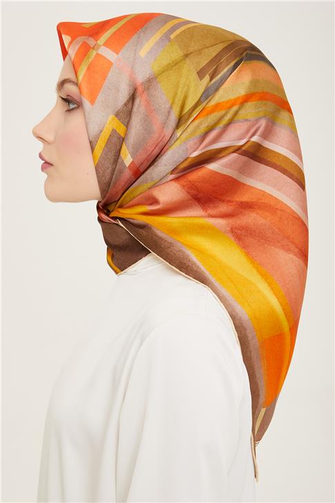 Armine Geometrik Desenli Twill İpek Eşarp 24Ya9147 36 32