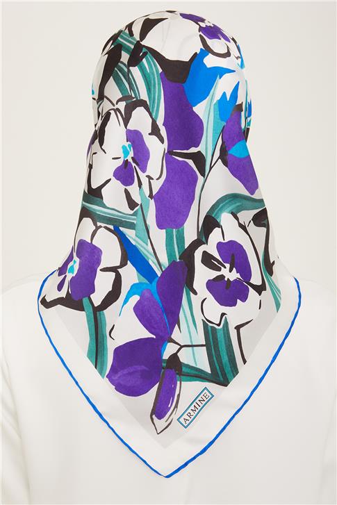 Armine Çiçek Desenli Twill İpek Eşarp 24Ya9153 52 04