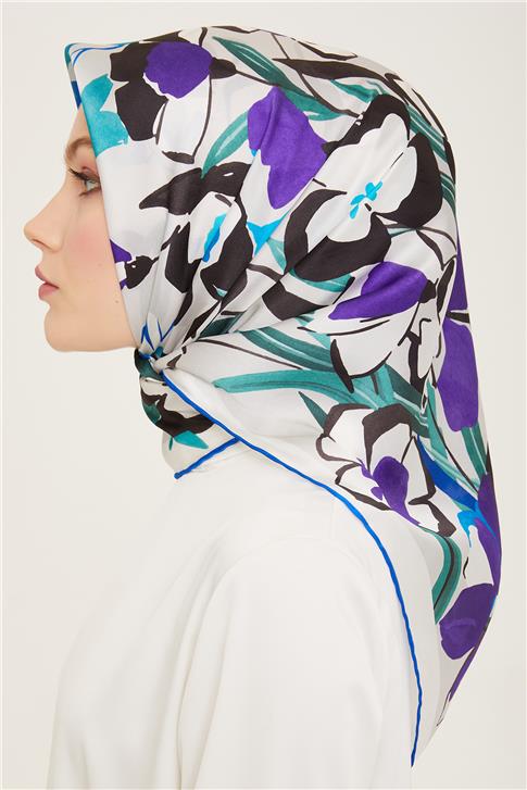 Armine Çiçek Desenli Twill İpek Eşarp 24Ya9153 52 04