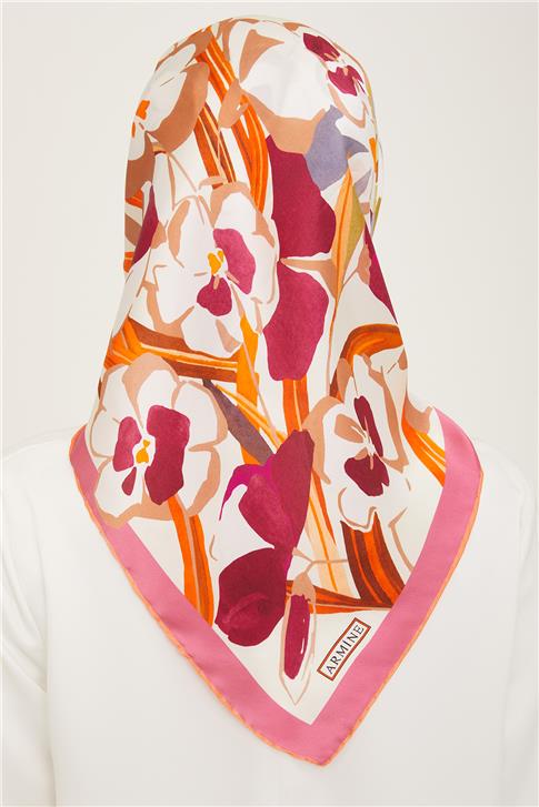 Armine Çiçek Desenli Twill İpek Eşarp 24Ya9153 52 52
