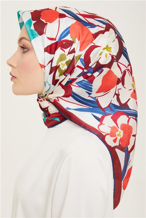 Armine Çiçek Desenli Twill İpek Eşarp 24Ya9153 52 60