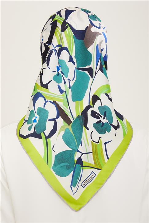 Armine Çiçek Desenli Twill İpek Eşarp 24Ya9153 52 81
