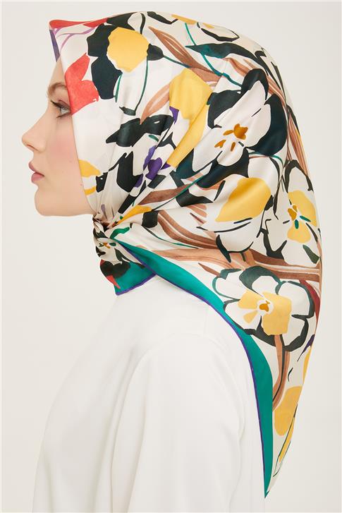 Armine Çiçek Desenli Twill İpek Eşarp 24Ya9153 52 82