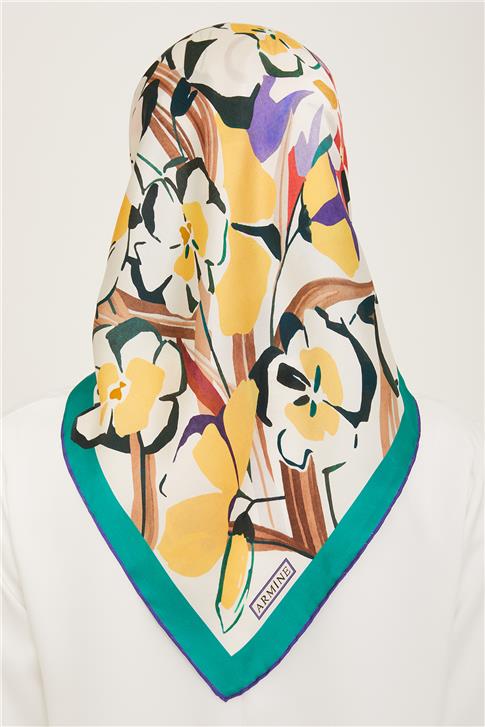 Armine Çiçek Desenli Twill İpek Eşarp 24Ya9153 52 82