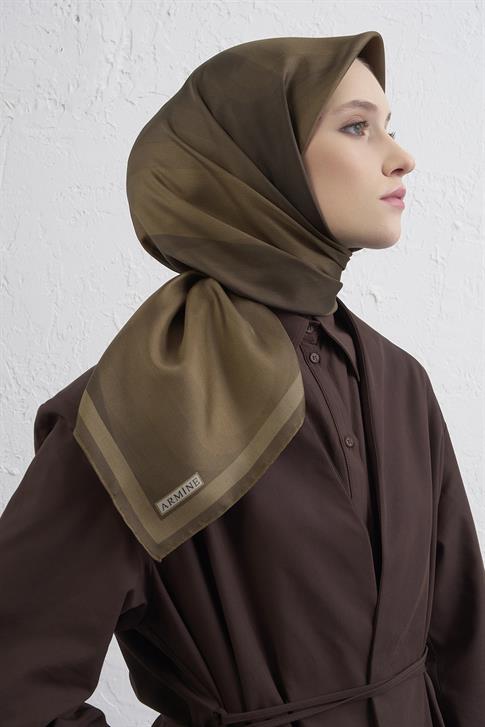 Armine Geometrik Desenli Saf İpek Twill Eşarp 9402D 55