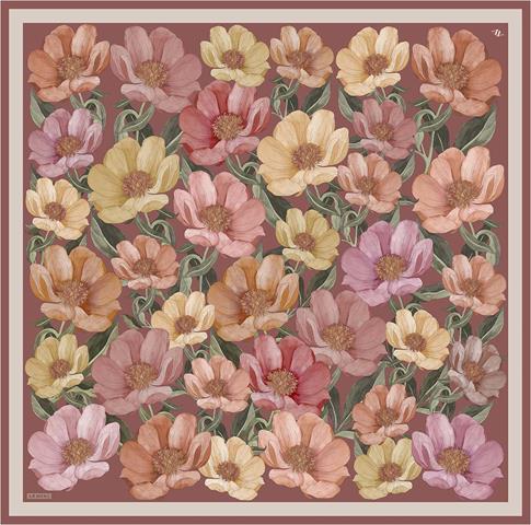 Armine Çiçek Desenli Saf İpek Twill Eşarp 9403D 01
