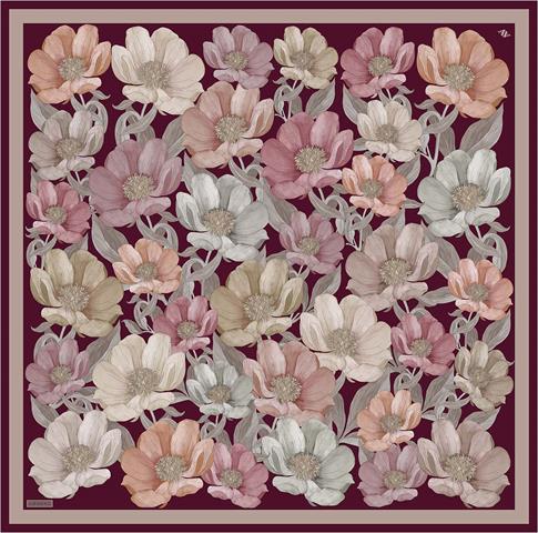 Armine Çiçek Desenli Saf İpek Twill Eşarp 9403D 02