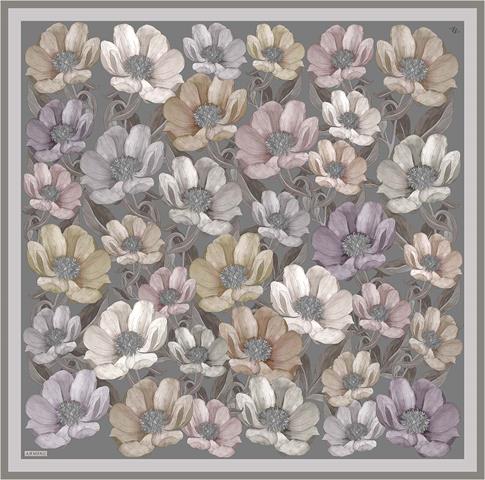 Armine Çiçek Desenli Saf İpek Twill Eşarp 9403D 11