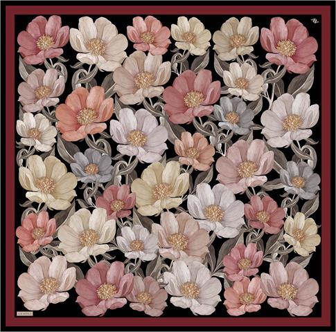 Armine Çiçek Desenli Saf İpek Twill Eşarp 9403D 32