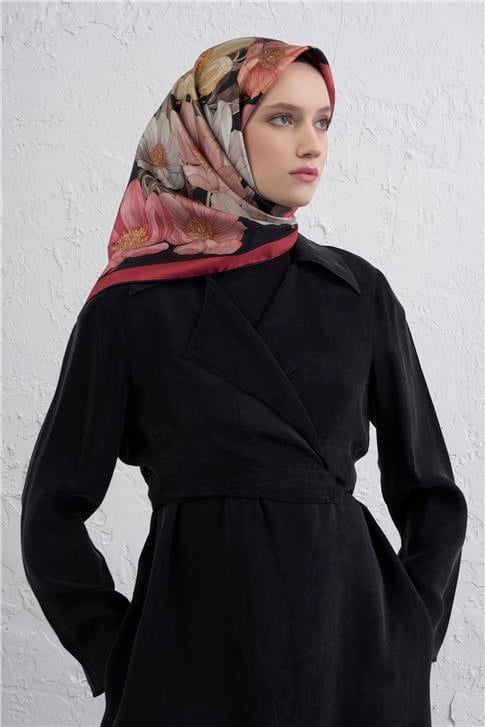 Armine Çiçek Desenli Saf İpek Twill Eşarp 9403D 32