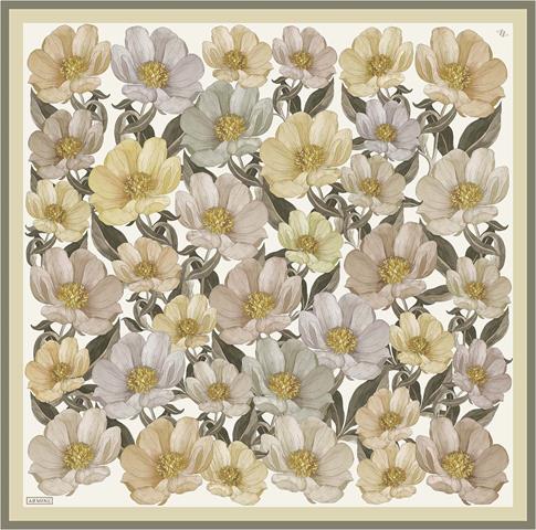 Armine Çiçek Desenli Saf İpek Twill Eşarp 9403D 38