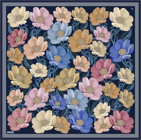 Armine Çiçek Desenli Saf İpek Twill Eşarp 9403D 54